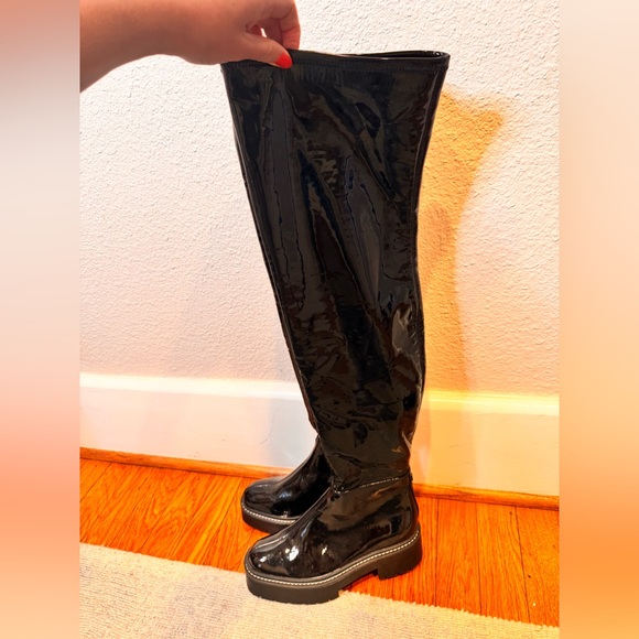 New! $225 Sam Edelman Lydia Over The Knee Boots patent leather tall chunky lug - Picture 10 of 12